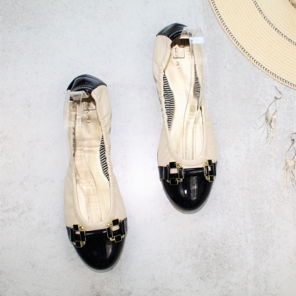 Tahari Shoes - Tahari "Gloria" White Navy Blue Ballet Flats